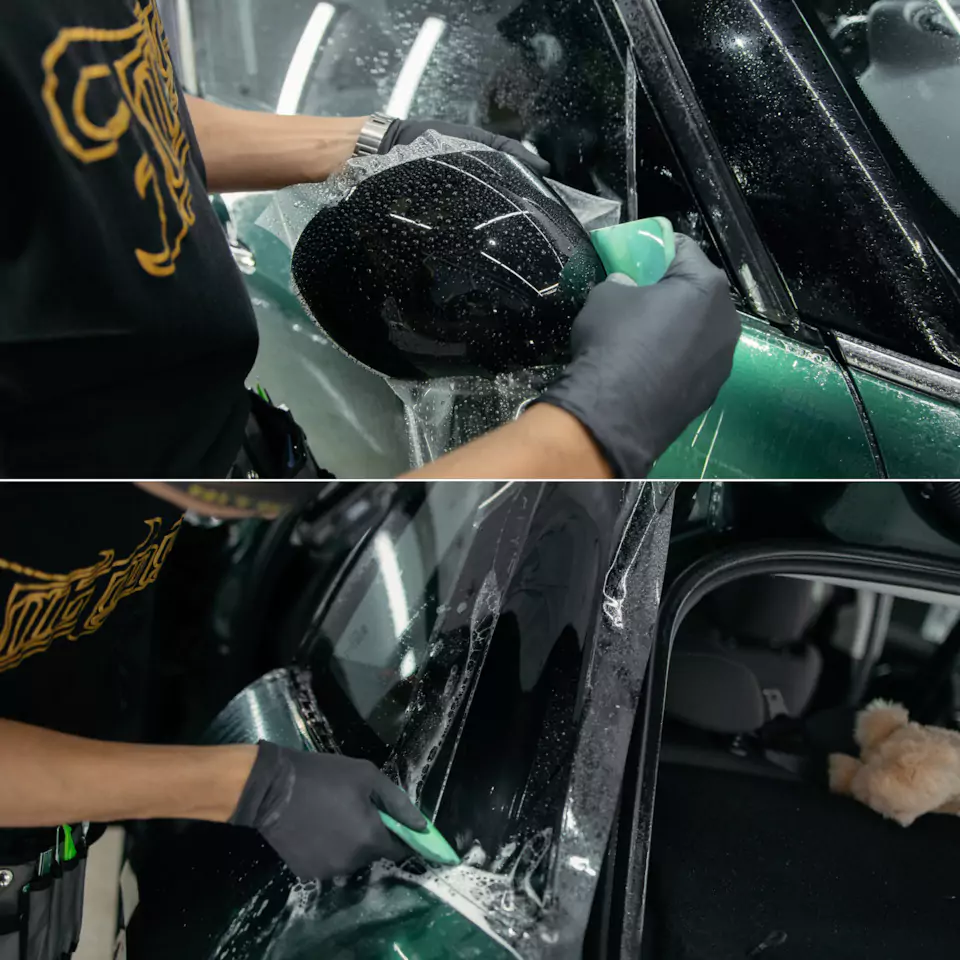 Оклеили Mini Cooper цветным полиуретаном, заменили хромированные детали, окрасили диски и суппорта, выполнили комплекс детейлинг-услуг и техническое обслуживание